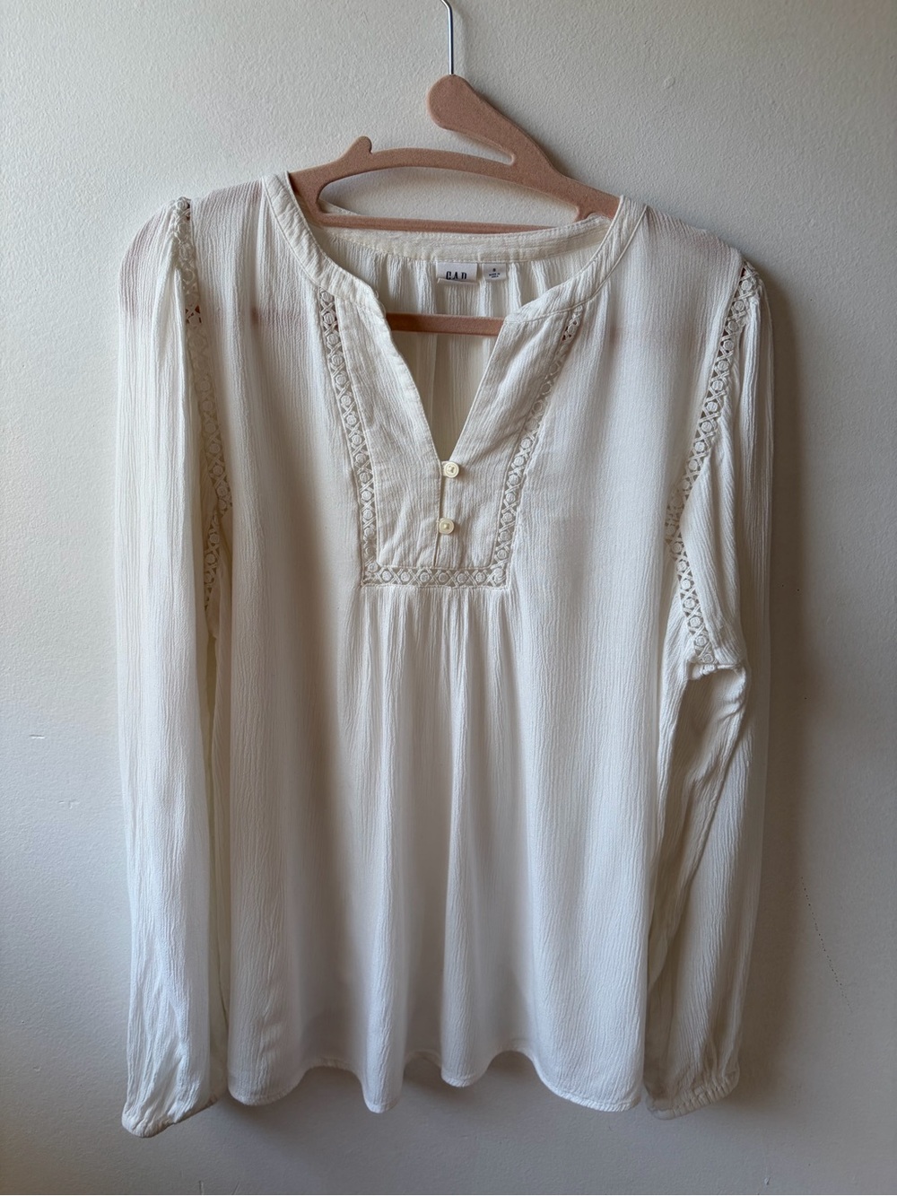 GAP White Lace-Trim Balloon Sleeve Tunic Top
